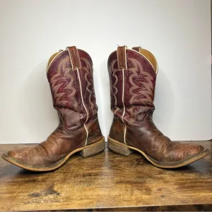 Justin boots brown leather cowboy pull on western men's 10 B