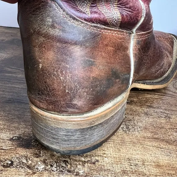 Justin boots brown leather cowboy pull on western men's 10 B