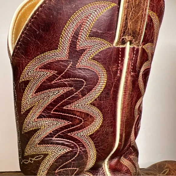 Justin boots brown leather cowboy pull on western men's 10 B