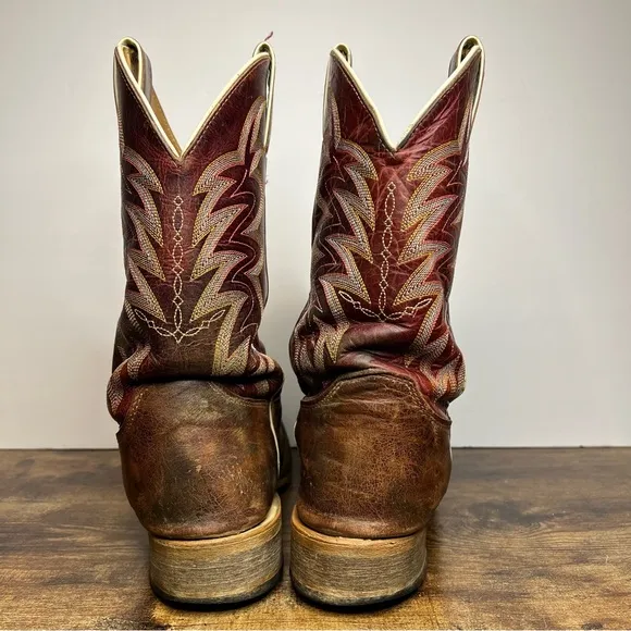 Justin boots brown leather cowboy pull on western men's 10 B