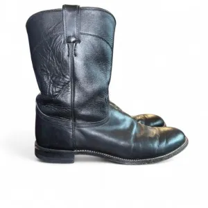 Justin Boots Men's Black Classic Roper Leather Round Toe Boots Size 12D
