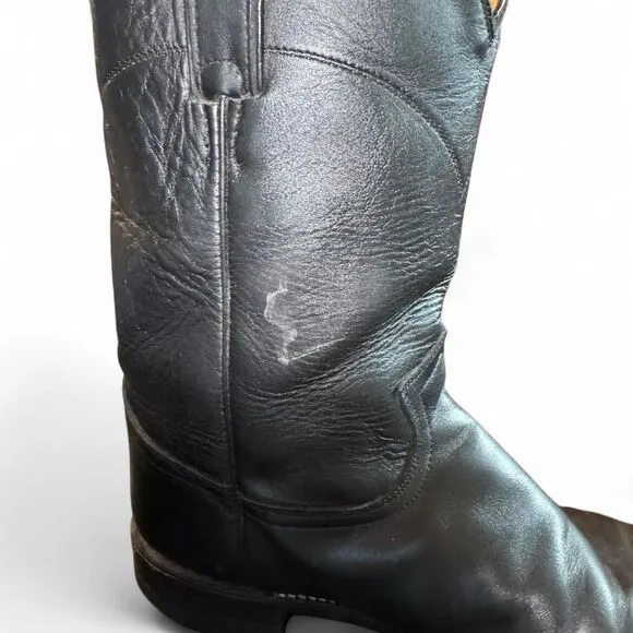 Justin Boots Men's Black Classic Roper Leather Round Toe Boots Size 12D