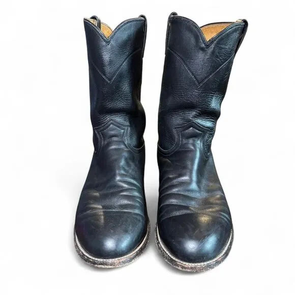 Justin Boots Men's Black Classic Roper Leather Round Toe Boots Size 12D
