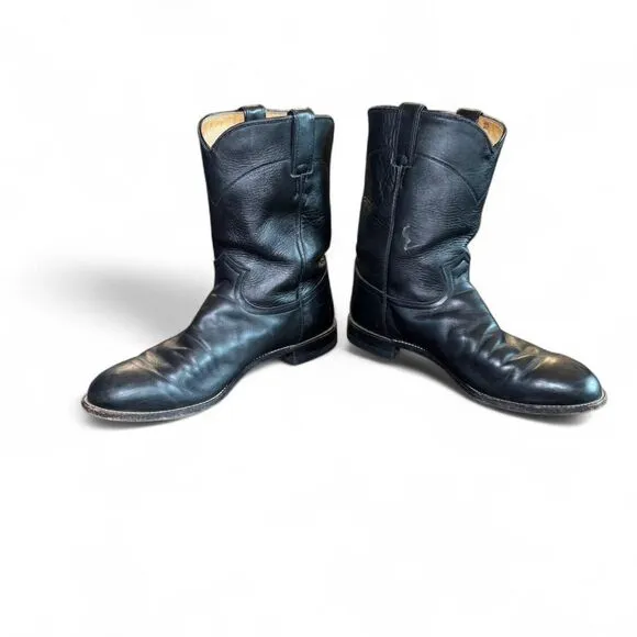 Justin Boots Men's Black Classic Roper Leather Round Toe Boots Size 12D