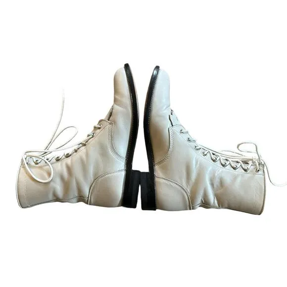 Justin Boots | Size 6 Vintage Kiltie Boots 1990s Ankle Boot Combat Boot White