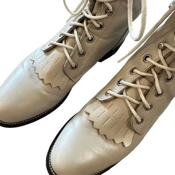 Justin Boots | Size 6 Vintage Kiltie Boots 1990s Ankle Boot Combat Boot White