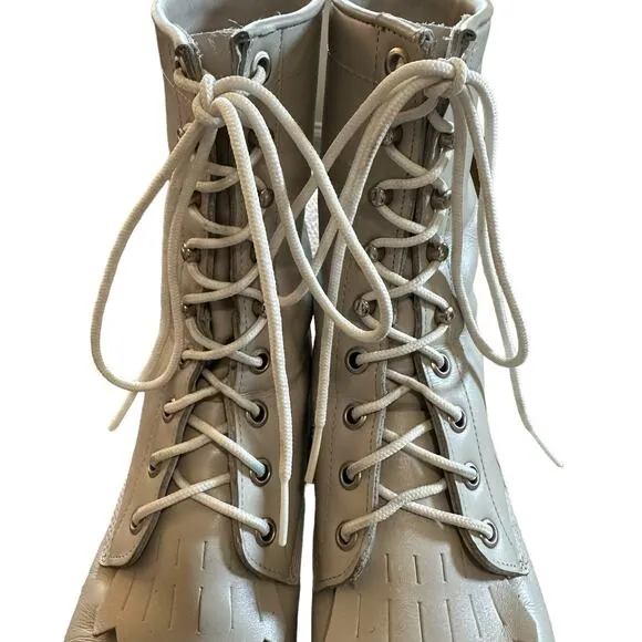 Justin Boots | Size 6 Vintage Kiltie Boots 1990s Ankle Boot Combat Boot White