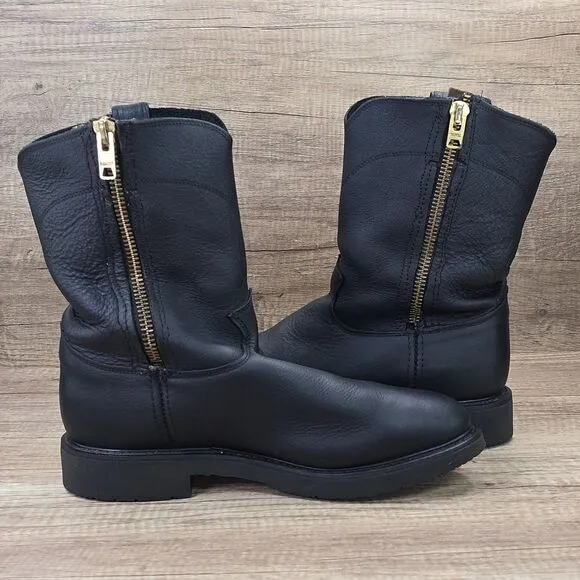 Justin Conductor Men's Size 12 EEE Black Work Boots Customized With Zipper (4763