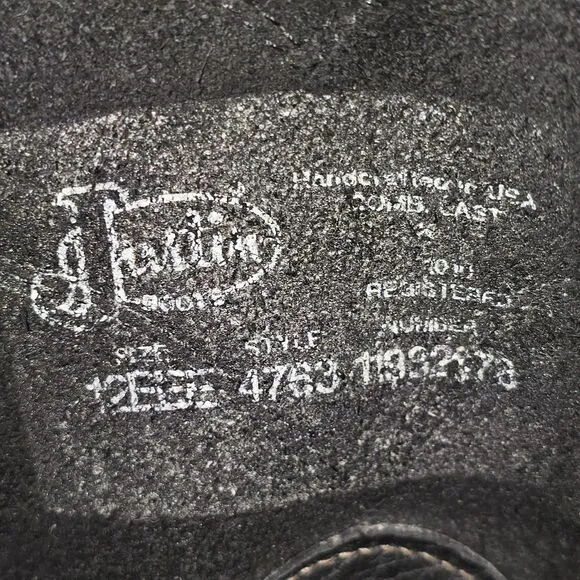 Justin Conductor Men's Size 12 EEE Black Work Boots Customized With Zipper (4763