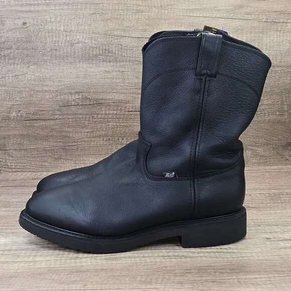 Justin Conductor Men's Size 12 EEE Black Work Boots Customized With Zipper (4763