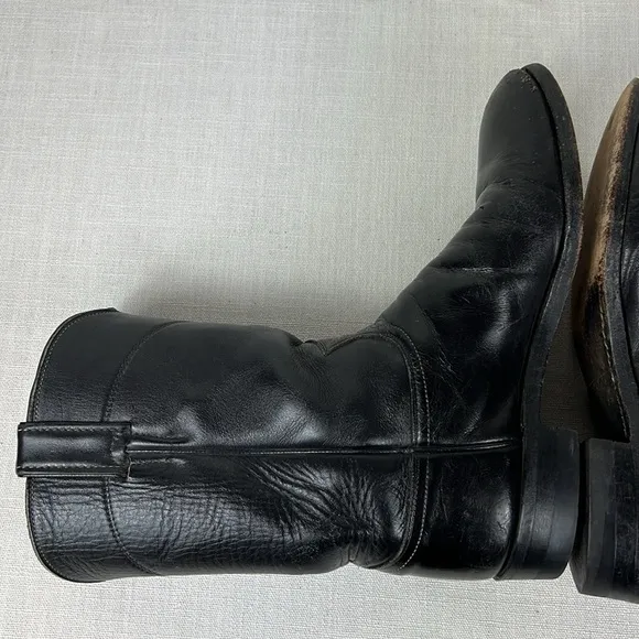 Justin Cowboy Boots 10&quot; Roper Mens Size 8 D Black Leather Comb Last Pull On