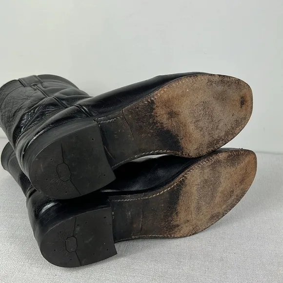 Justin Cowboy Boots 10&quot; Roper Mens Size 8 D Black Leather Comb Last Pull On