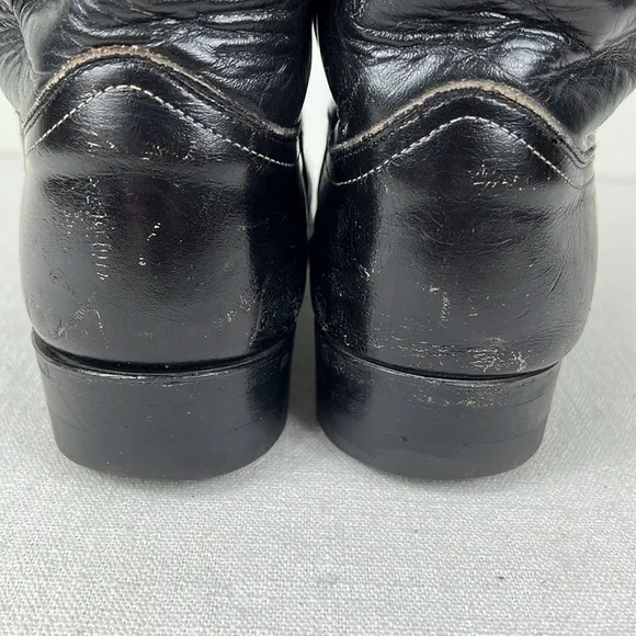 Justin Cowboy Boots 10&quot; Roper Mens Size 8 D Black Leather Comb Last Pull On