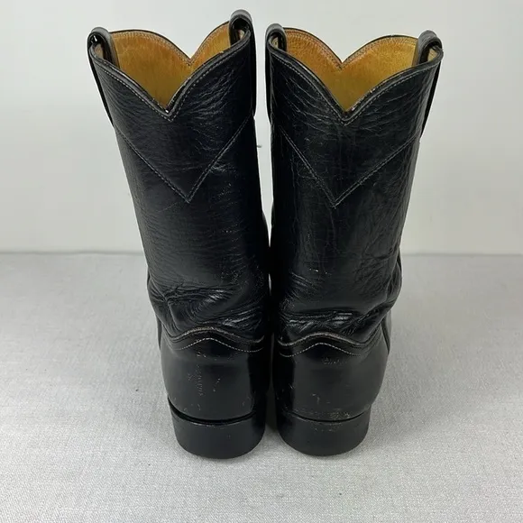 Justin Cowboy Boots 10&quot; Roper Mens Size 8 D Black Leather Comb Last Pull On