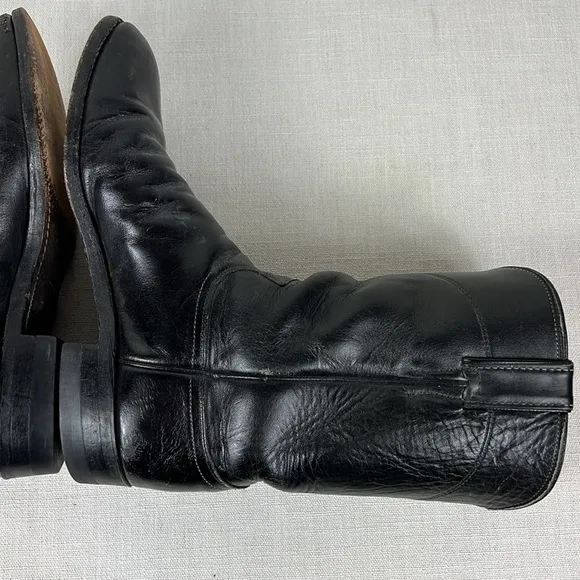 Justin Cowboy Boots 10&quot; Roper Mens Size 8 D Black Leather Comb Last Pull On