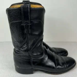 Justin Cowboy Boots 10&quot; Roper Mens Size 8 D Black Leather Comb Last Pull On