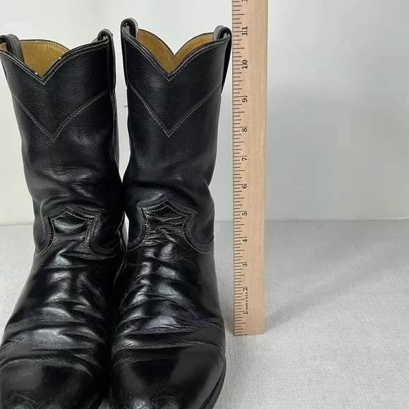 Justin Cowboy Boots 10&quot; Roper Mens Size 8 D Black Leather Comb Last Pull On