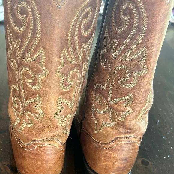 Justin Cowboy Western Leather Boots Light Brown Classic Vintage Men’s Size 10