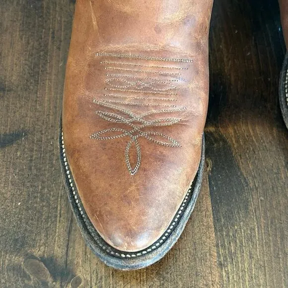 Justin Cowboy Western Leather Boots Light Brown Classic Vintage Men’s Size 10