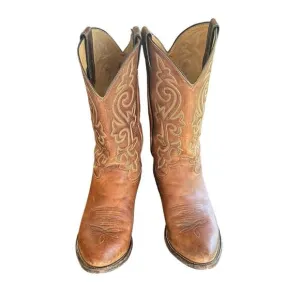 Justin Cowboy Western Leather Boots Light Brown Classic Vintage Men’s Size 10
