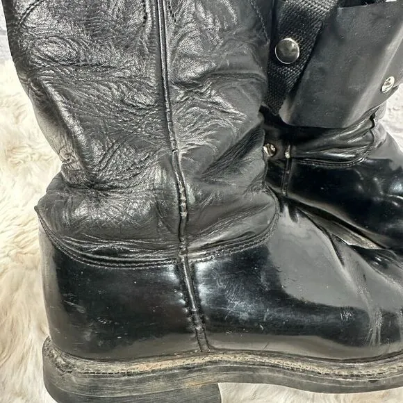 Justin Cowboy Boots Mens 8 Black Leather Western Custom Holster