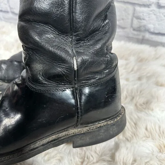 Justin Cowboy Boots Mens 8 Black Leather Western Custom Holster