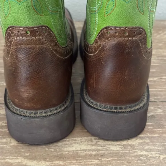 Justin Gore Leather Square Toe Cowboy Boots Size 8.5 B Mandra Green 8” L9650