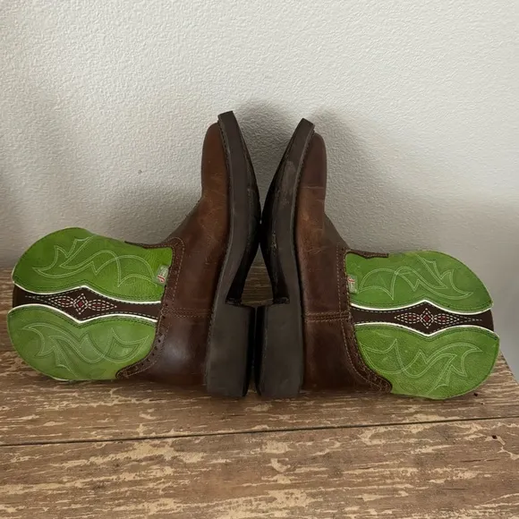 Justin Gore Leather Square Toe Cowboy Boots Size 8.5 B Mandra Green 8” L9650