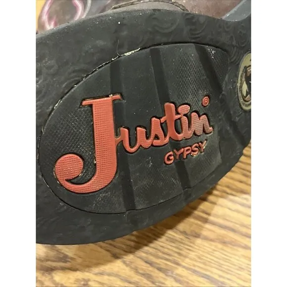 Justin Gypsy Boots Western Cowgirl Brown Pink Leather Womens Size US 11B