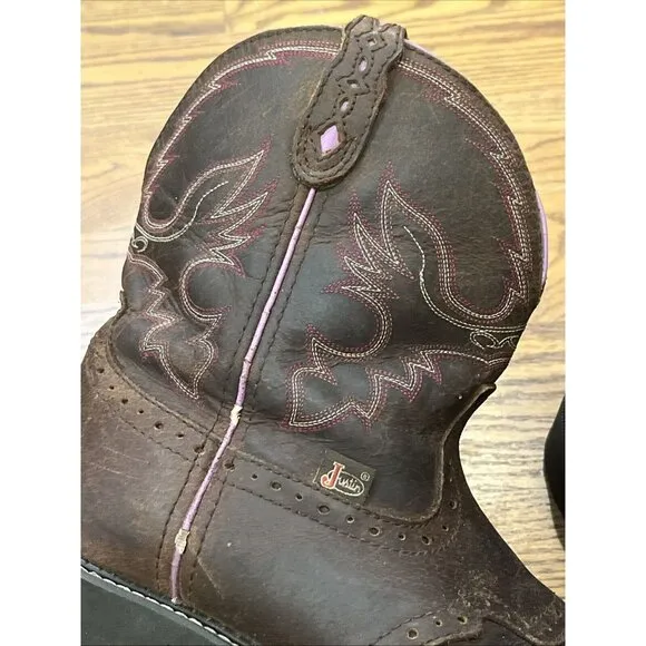 Justin Gypsy Boots Western Cowgirl Brown Pink Leather Womens Size US 11B