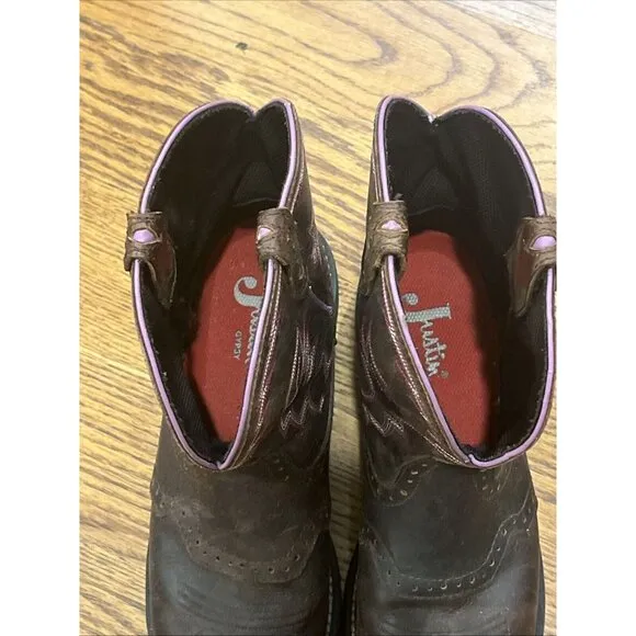 Justin Gypsy Boots Western Cowgirl Brown Pink Leather Womens Size US 11B