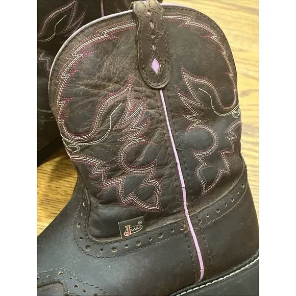 Justin Gypsy Boots Western Cowgirl Brown Pink Leather Womens Size US 11B