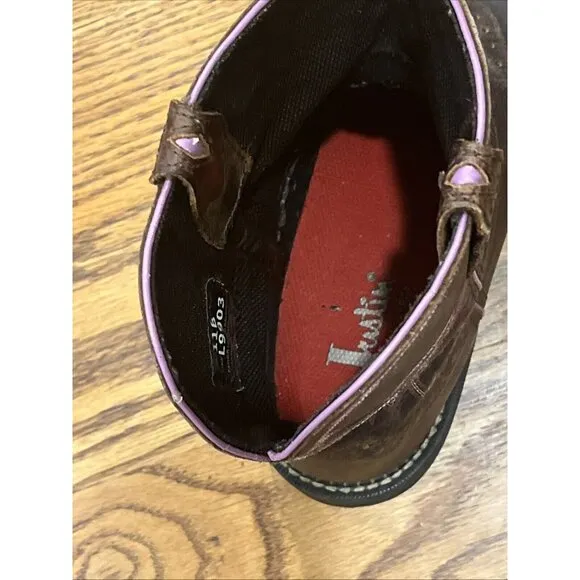 Justin Gypsy Boots Western Cowgirl Brown Pink Leather Womens Size US 11B
