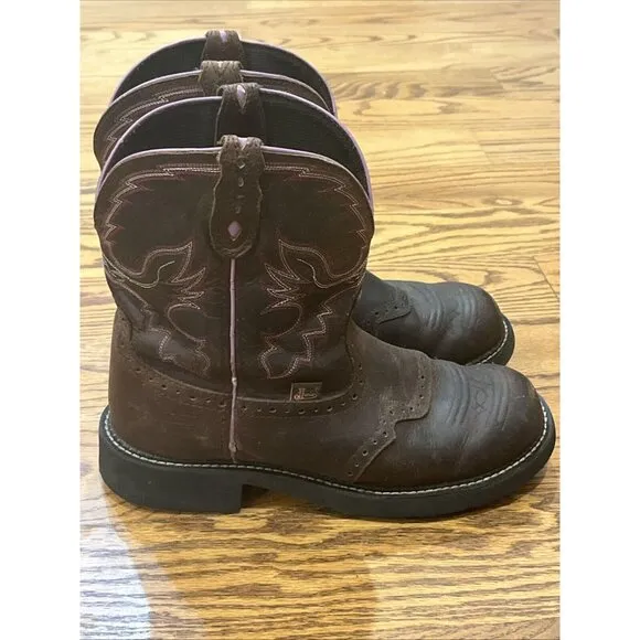 Justin Gypsy Boots Western Cowgirl Brown Pink Leather Womens Size US 11B