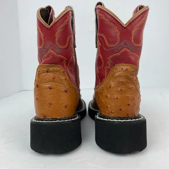 Justin Gypsy size 8.5D Youth Cognac Ostrich Print Leather Cowgirl Western Boots