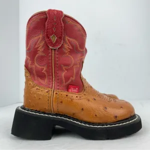 Justin Gypsy size 8.5D Youth Cognac Ostrich Print Leather Cowgirl Western Boots
