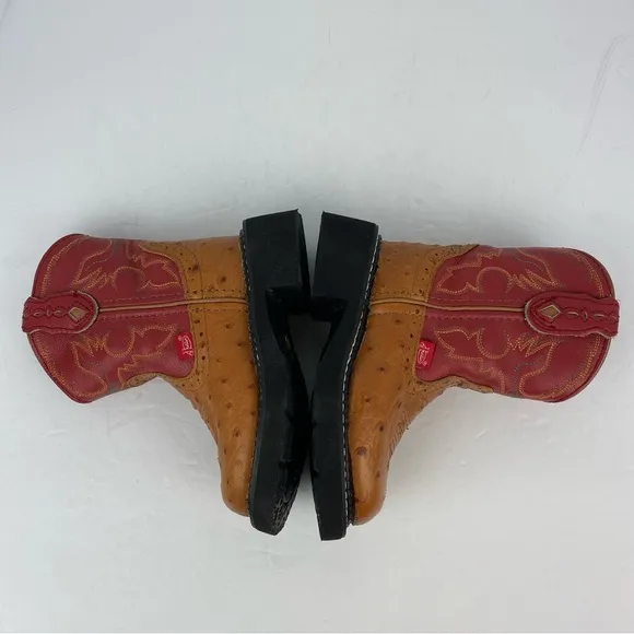 Justin Gypsy size 8.5D Youth Cognac Ostrich Print Leather Cowgirl Western Boots