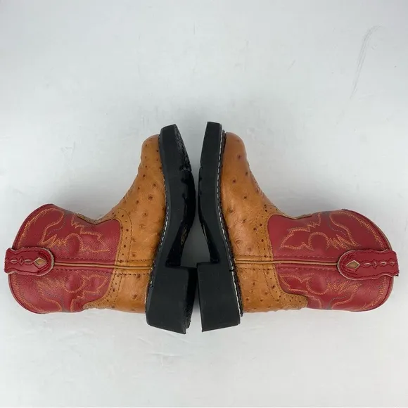 Justin Gypsy size 8.5D Youth Cognac Ostrich Print Leather Cowgirl Western Boots