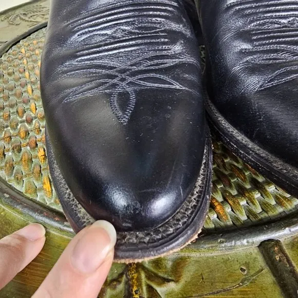 Justin Mens Black Leather Cowboy Boots Sz 9D Western Cowboy Ranch Style #1419