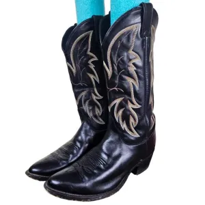 Justin Mens Black Leather Cowboy Boots Sz 9D Western Cowboy Ranch Style #1419