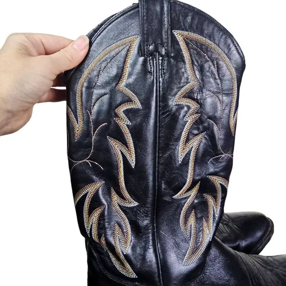 Justin Mens Black Leather Cowboy Boots Sz 9D Western Cowboy Ranch Style #1419