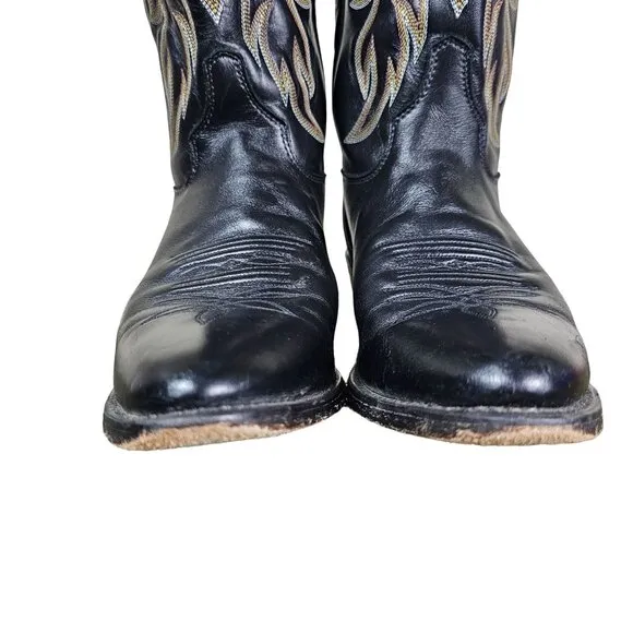 Justin Mens Black Leather Cowboy Boots Sz 9D Western Cowboy Ranch Style #1419