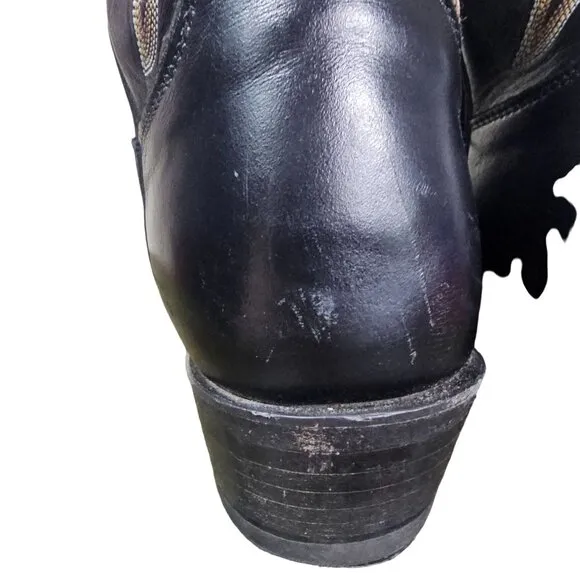 Justin Mens Black Leather Cowboy Boots Sz 9D Western Cowboy Ranch Style #1419