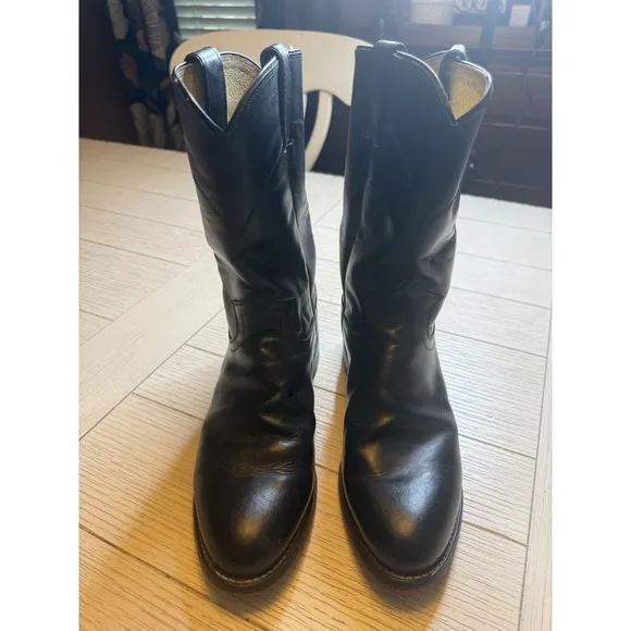 Justin Men's Black Leather Roper Style Cowboy Western Boots. Sz 7 D