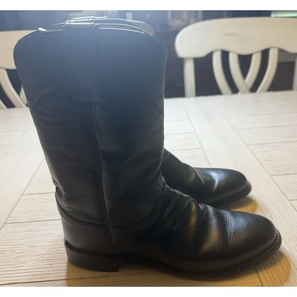 Justin Men's Black Leather Roper Style Cowboy Western Boots. Sz 7 D