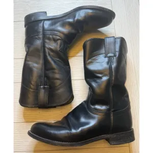Justin Men's Black Leather Roper Style Cowboy Western Boots. Sz 7 D