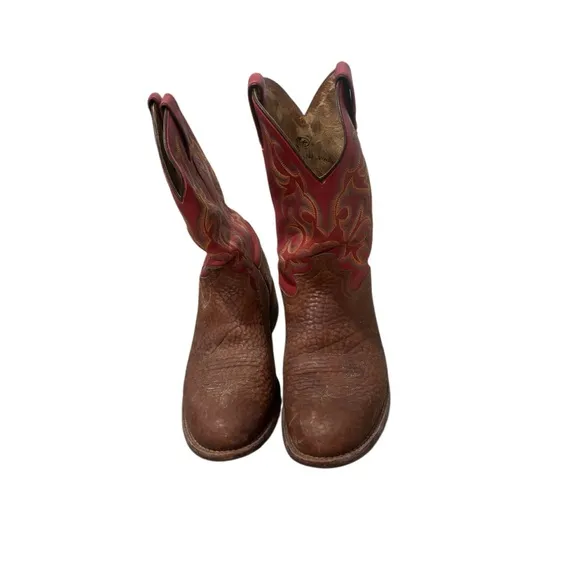 Justin Mens Sz 10.5 Brown Pebbled Leather Bullhide Western Cowboy Boots