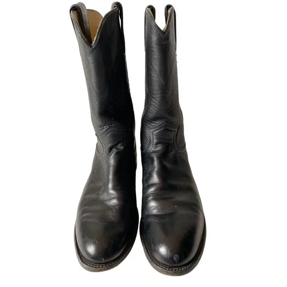 Justin Roper black leather cowboy boots L3703 western women 7.5B