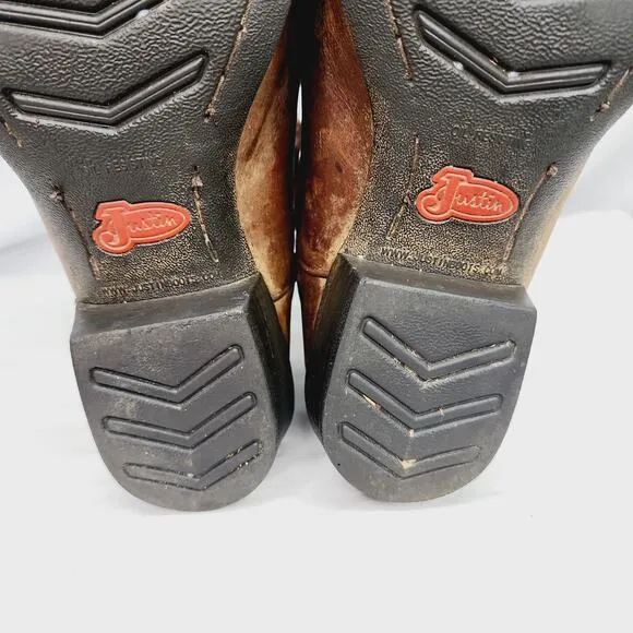Justin Stampede Brown Leather Men's Western Cowboy Boots 9EE Style 2551
