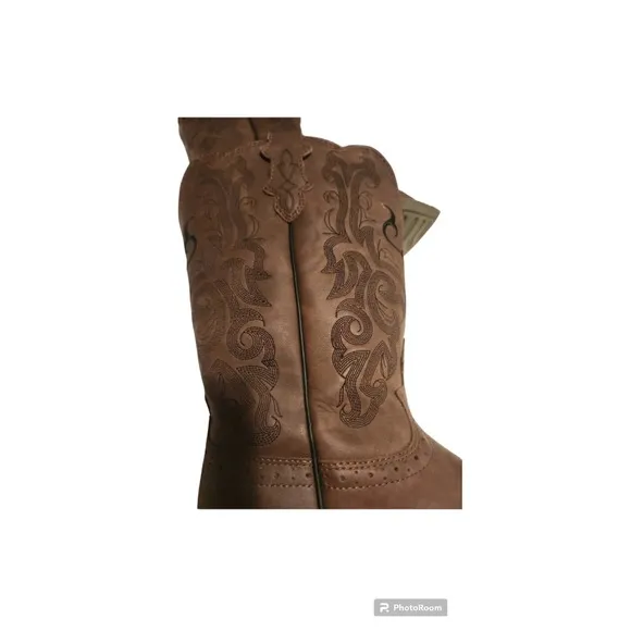 Justin Western Boots Brown Leather Pointed Toe Pull On Boots 4D #2459